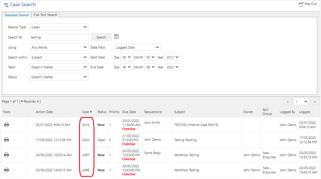 Case Search Individual Case Results