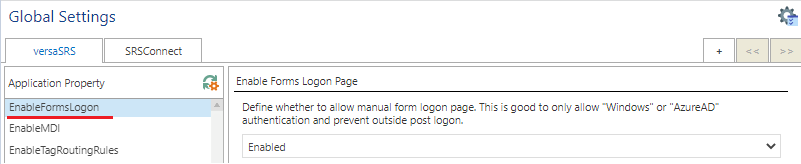 Global Settings EnableFormsLogon Enabled