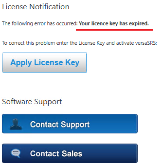 License Notification window Licence expired