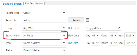 Standard Search Search within All Fields Standard Search Search within All Fields