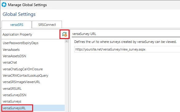 Global Settings versaSurveyURL Global Settings versaSurveyURL